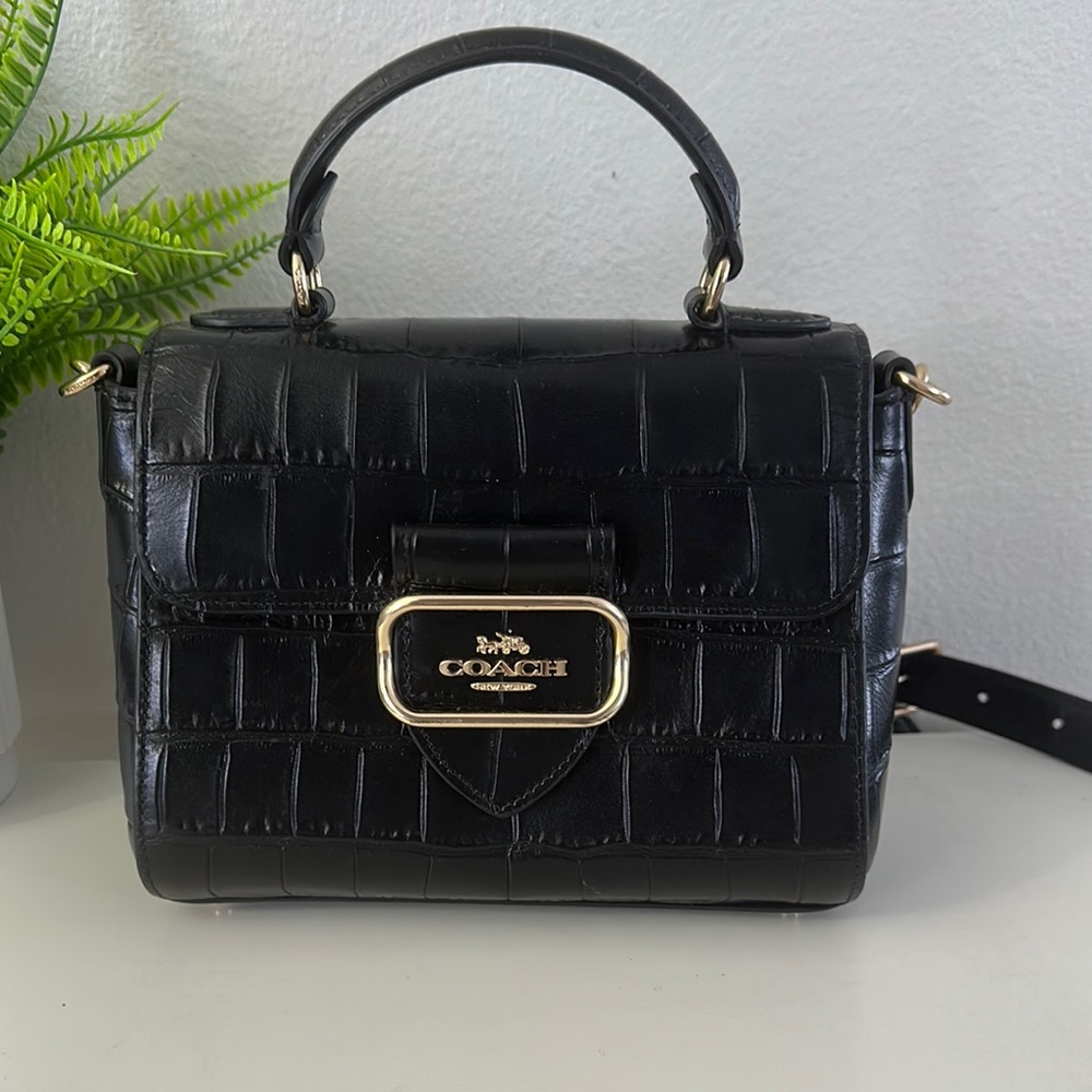 Coach Black Croc-Embossed Satchel